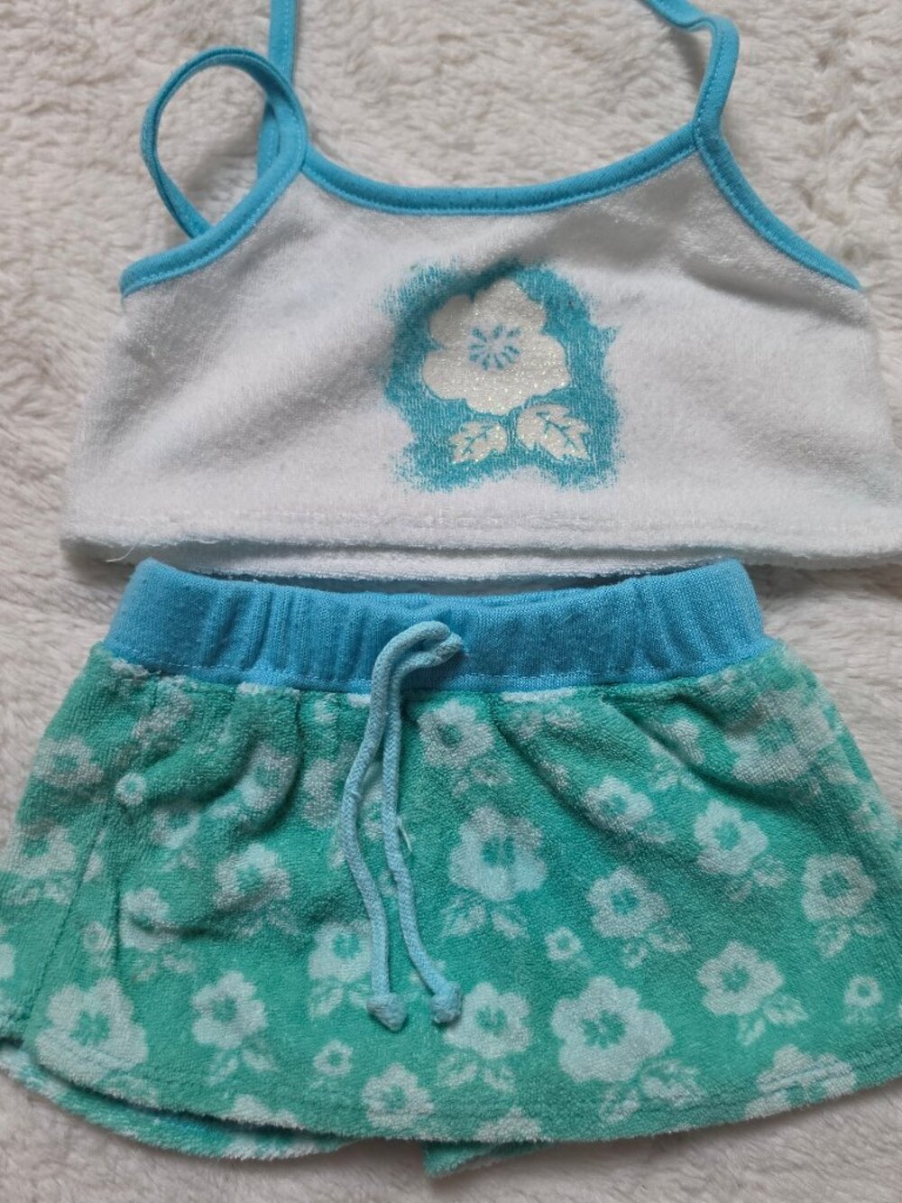 Build A Bear Workshop Terry Cloth Floral Halter Crop Top Skort Outfit Set Tail